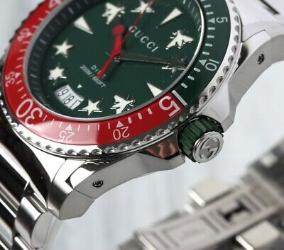  Shop Authentic Gucci Dive Quartz Green Dial Silver Steel Strap Watch For Men - YA136222 - Luxxuri