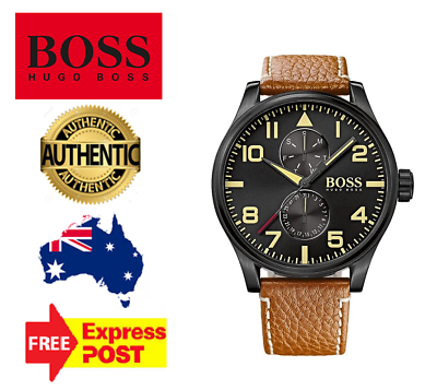  Shop Authentic Hugo Boss Aeroliner Maxx Chronograph Black Dial Brown Leather Strap Watch For Men - 1513082 - Luxxuri