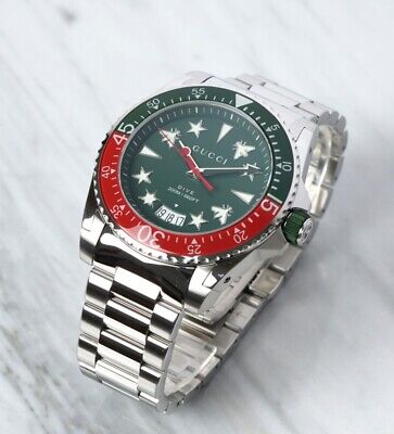  Shop Authentic Gucci Dive Quartz Green Dial Silver Steel Strap Watch For Men - YA136222 - Luxxuri