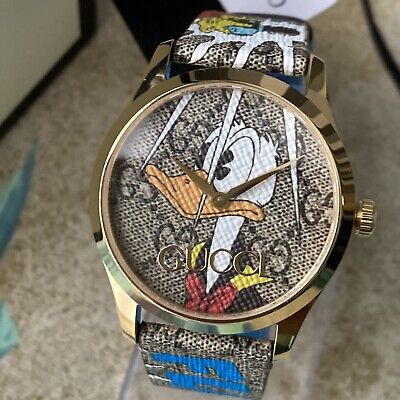 Gucci G Timeless Disney Donald Duck Brown Dial Brown Leather Strap Watch For Women - YA1264167