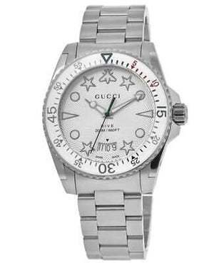  Shop Authentic Gucci Dive Quartz White Dial Silver Steel Strap Watch For Men - YA136336 - Luxxuri