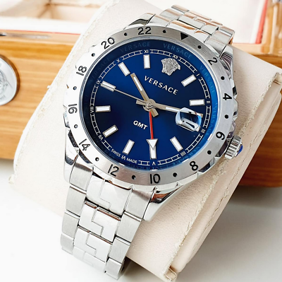  Shop Authentic Versace Hellenyium GMT Blue Dial Silver Steel Strap Watch for Men - V11010015 - Luxxuri