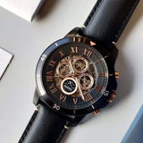  Shop Authentic Fossil Grant Sport Automatic Skeleton Black Dial Black Leather Strap Watch for Men - ME3138 - Luxxuri