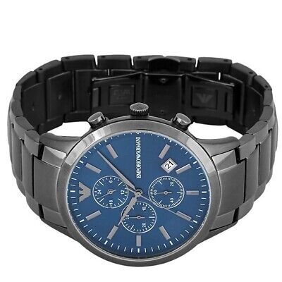  Shop Authentic Emporio Armani Renato Chronograph Quartz Blue Dial Black Steel Strap Watch For Men - AR11215 - Luxxuri