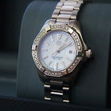  Shop Authentic Tag Heuer Aquaracer Diamonds Mother of Pearl White Dial Silver Steel Strap Watch for Women - WBD1413.BA0741 - Luxxuri