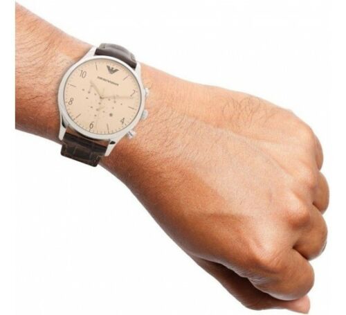  Shop Authentic Emporio Armani Classic Chronograph Cream Dial Brown Leather Strap Watch For Men - AR1878 - Luxxuri