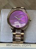  Shop Authentic Michael Kors Slim Runway Purple Dial Rose Gold Steel Strap Watch for Women - MK3293 - Luxxuri