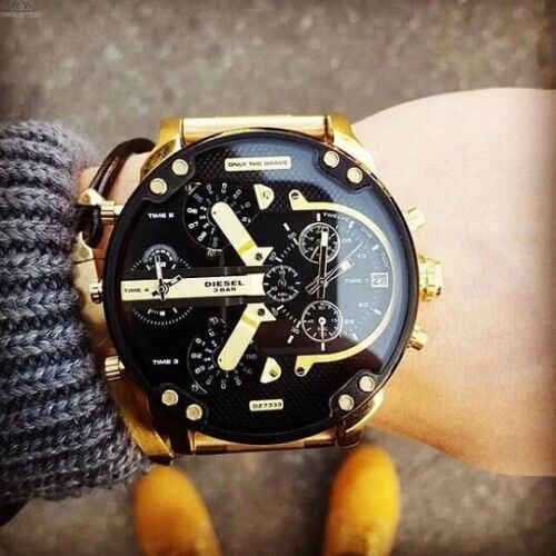 Diesel Mr Daddy 2.0 Black Dial Gold Stainless Steel Watch For Men - DZ7333