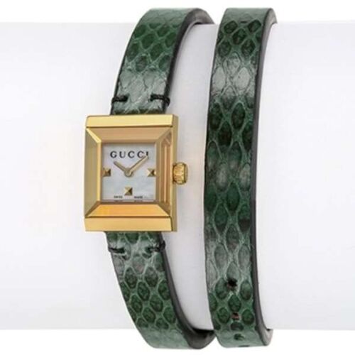  Shop Authentic Gucci G Frame Double Mother of Pearl Dial Green Leather Strap Watch For Women - YA128525 - Luxxuri