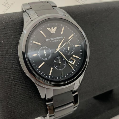Emporio Armani Ceramica Chronograph  Black Dial Black Strap Watch For Men - AR1452