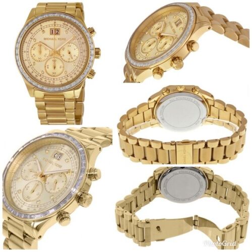 Michael Kors Brinkley Diamonds Gold Dial Gold Steel Strap Watch for Women - MK6187