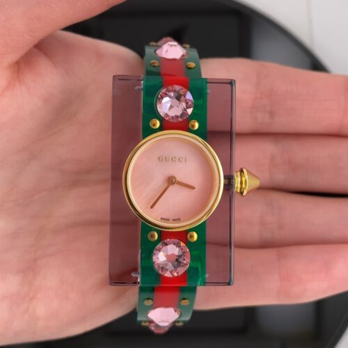 Gucci Vintage Web Pink Mother of Pearl Dial Two Tone Plastic Strap Watch For Women - YA143525