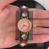  Shop Authentic Gucci Vintage Web Pink Mother of Pearl Dial Two Tone Plastic Strap Watch For Women - YA143525 - Luxxuri