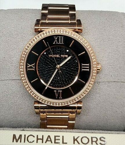 Shop Authentic Michael Kors Catlin Black Diamonds Dial Rose Gold Steel Strap Watch for Women - MK3356 - Luxxuri