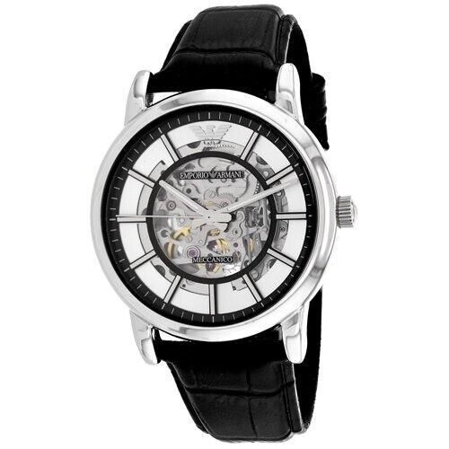  Shop Authentic Emporio Armani Luigi Silver Skeleton Dial Black Leather Strap Watch For Men - AR1981 - Luxxuri