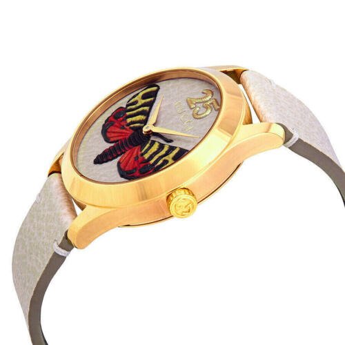 Gucci G Timeless Butterfly White Dial White Leather Strap Watch For Women - YA1264062