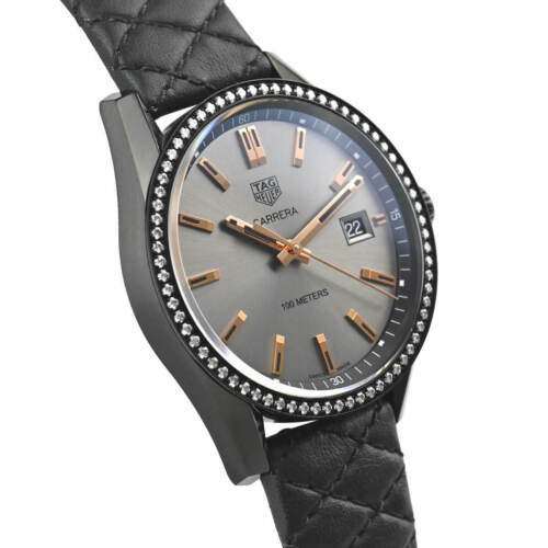 Tag Heuer Carrera Diamonds Anthracite Black Dial Black Leather Strap Watch for Women - WAR1115.FC6392