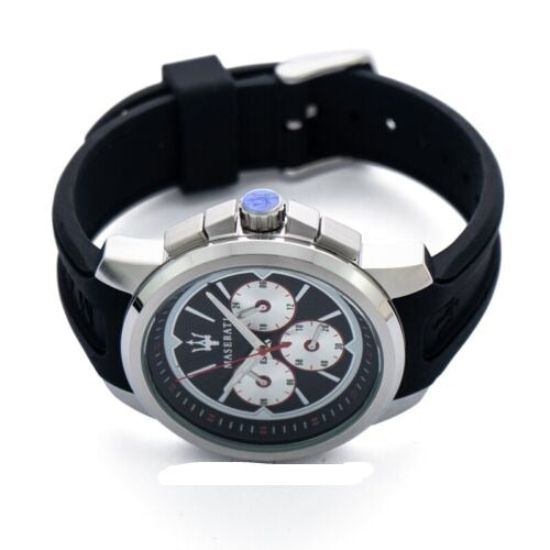 Maserati SFIDA Chronograph Black Silver Dial Black Rubber Strap Watch For Men - R8851123001