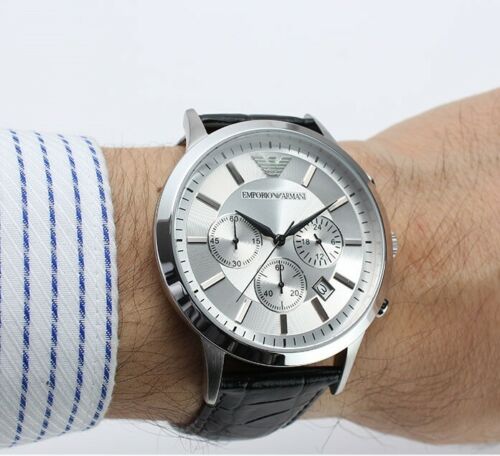  Shop Authentic Emporio Armani Classic Chronograph Silver Dial Black Leather Strap Watch For Men - AR2432 - Luxxuri