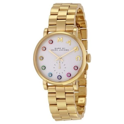 Marc Jacobs Baker White Dial Gold Steel Strap Watch for Women - MBM3440