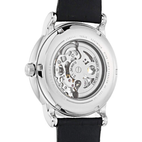  Shop Authentic Emporio Armani Meccanico Silver Skeleton Dial Black Leather Watch For Men - AR1997 - Luxxuri