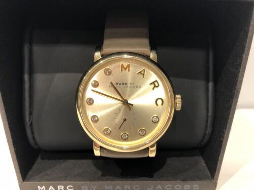 Marc Jacobs Baker Gold Dial Black Leather Strap Watch for Women - MBM1399