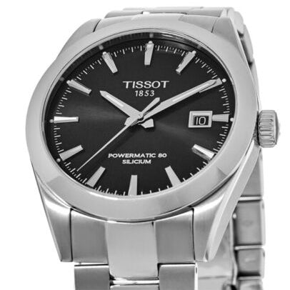 Tissot Gentleman Powermatic 80 Silicium Black Dial Silver Steel Strap Watch For Men - T127.407.11.051.00