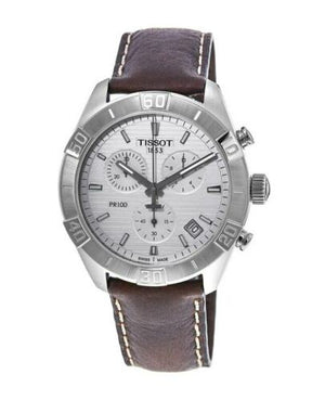  Shop Authentic Tissot PR 100 Sport Quartz Chronograph Silver Dial Brown Leather Strap Watch For Men - T101.617.16.031.00 - Luxxuri