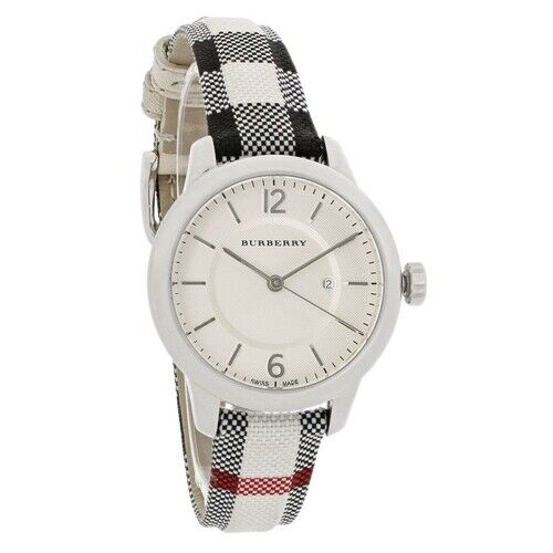Burberry Classic Stone Silver Dial Horseberry Black Leather Strap Watch for Women - BU10103