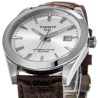 Tissot Gentleman Powermatic 80 Silicium Silver Dial Brown Leather Strap Watch For Men - T127.407.16.031.01