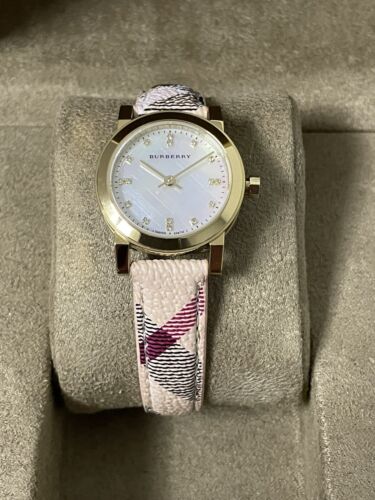  Shop Authentic Burberry The City Diamonds Mother of Pearl Dial Brown Leather Strap Watch for Women - BU9226 - Luxxuri