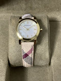  Shop Authentic Burberry The City Diamonds Mother of Pearl Dial Brown Leather Strap Watch for Women - BU9226 - Luxxuri
