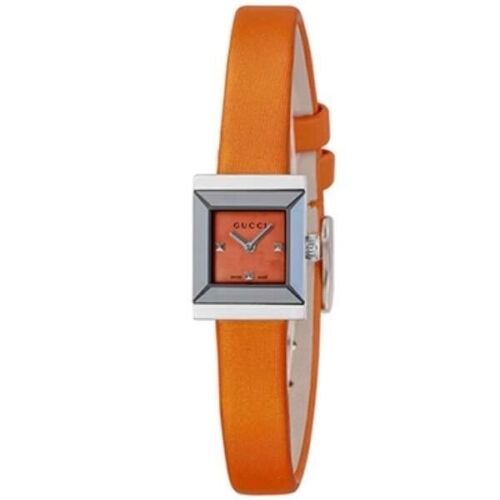  Shop Authentic Gucci G-Frame Square Mother of Pearl Orange Dial Orange Leather Strap Watch For Women - YA128532 - Luxxuri