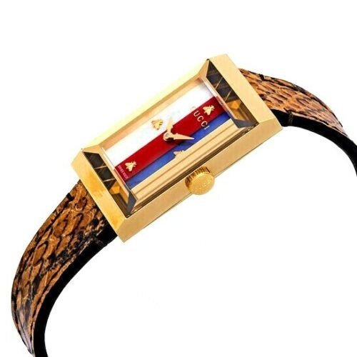  Shop Authentic Gucci G-Frame Mother of Pearl Dial Brown Leather Snakeskin Strap Watch For Women - YA147402 - Luxxuri