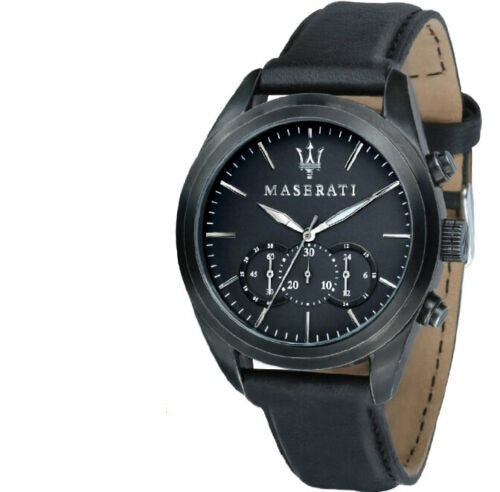  Shop Authentic Maserati Traguardo Black Leather Strap Quartz Black Dial Watch For Men - R8871612019 - Luxxuri