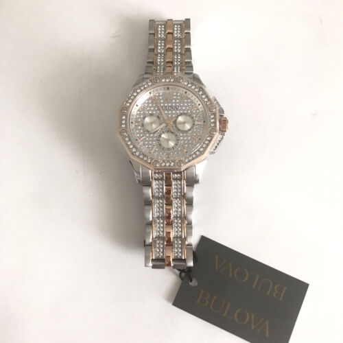 Bulova Octova Crystal Silver Dial Two Tone Steel Strap Watch for Men - 98C133