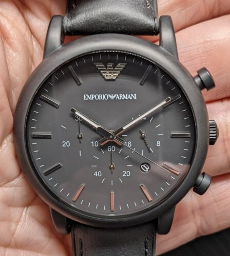  Shop Authentic Emporio Armani Luigi Chronohraph Black Dial Black Leather Strap Watch For Men - AR1970 - Luxxuri