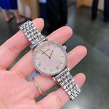  Shop Authentic Emporio Armani Gianni T Bar Pink Mother of Pearl Dial Silver Steel Strap Watch For Women - AR1779 - Luxxuri