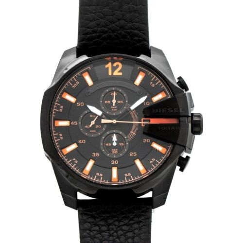  Shop Authentic Diesel Mega Chief Chronograph Black Dial Black Leather Strap Watch For Men - DZ4291 - Luxxuri