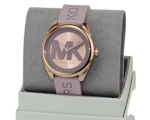 Shop Authentic Michael Kors Janelle Three Hand Rose Gold Dial Pink Rubber Strap Watch For Women - MK7139 - Luxxuri