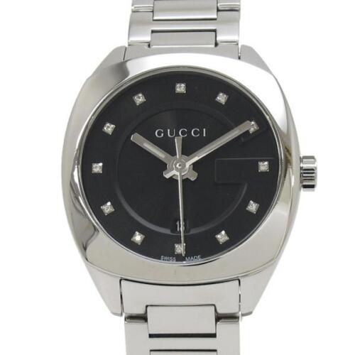  Shop Authentic Gucci GG2570 Diamonds Black Dial Silver Steel Strap Watch For Women - YA142503 - Luxxuri