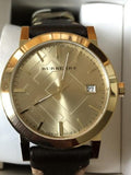  Shop Authentic Burberry The City Gold Dial Black Leather Strap Watch for Men - BU9032 - Luxxuri