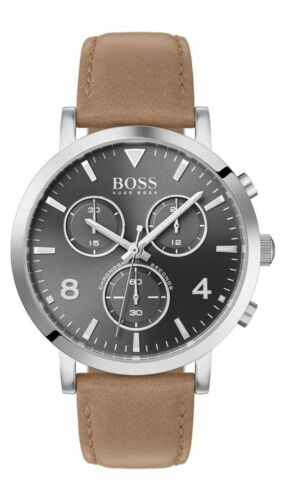  Shop Authentic Hugo Boss Spirit Grey Dial Brown Leather Strap Watch for Men - 1513691 - Luxxuri