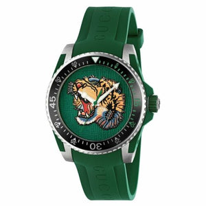  Shop Authentic Gucci Dive Tiger Green Dial Green Rubber Strap Watch For Men - YA136316 - Luxxuri