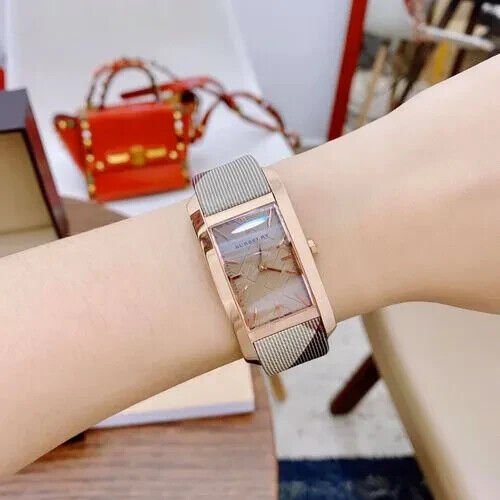  Shop Authentic Burberry The Pioneer Rose Gold Dial Haymarket Brown Leather Strap Watch for Women - BU9408 - Luxxuri