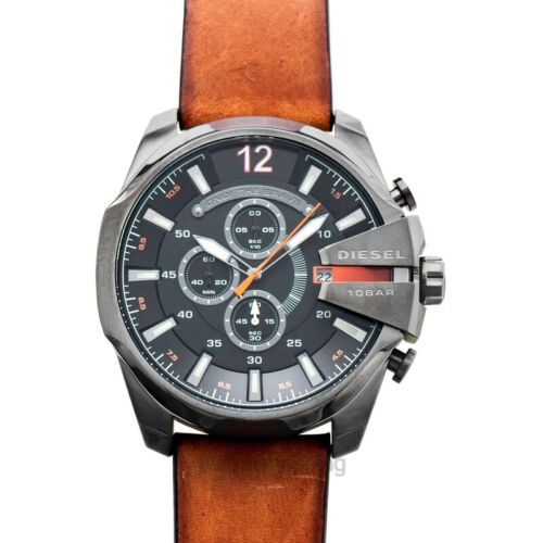 Diesel Mega Chief Quartz Chronograph Brown Leather Strap Watch For Men - DZ4343