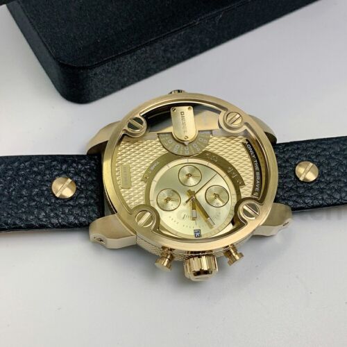  Shop Authentic Diesel Mr Daddy Gold Dial Black Leather Strap Watch For Men - DZ7363 - Luxxuri