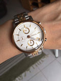  Shop Authentic Fossil Boyfriend Chronograph White Dial Two Tone Steel Strap Watch for Women - ES3840 - Luxxuri