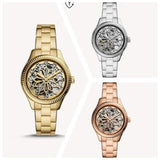  Shop Authentic Fossil Rye Automatic Skeleton Silver Dial Silver Steel Strap Watch for Women - BQ3753 - Luxxuri