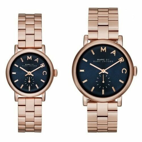 Marc Jacobs Baker Blue Dial Rose Gold Steel Strap Watch for Women - MBM3330